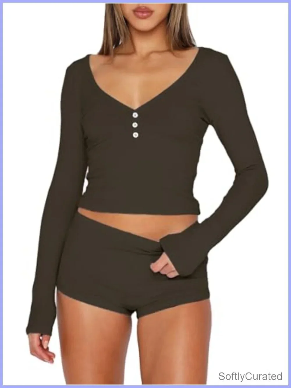 Ribbed Knit Modal Pajama Set - Crop Top & Shorts Lounge Set